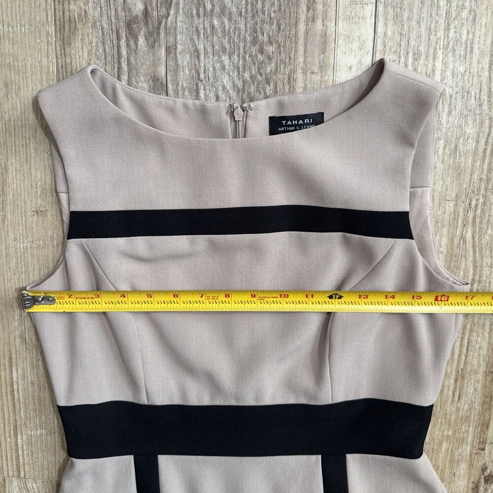 Tahari ASL Dress 6 Tan & Black Sleeveless Lined Sheath EUC - Picture 5 of 5